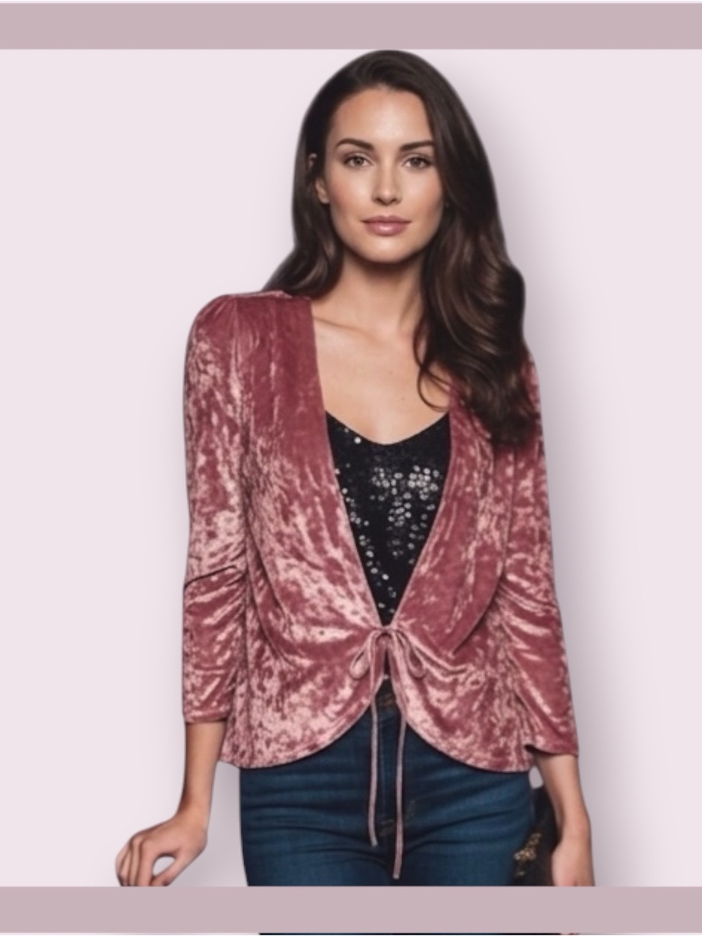Express One Eleven Dusty Pink Crushed Velvet Cardigan